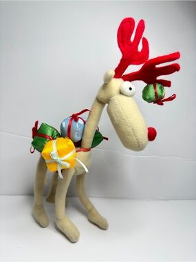 Plush Reindeer Holiday Decor with Colorful Ornaments